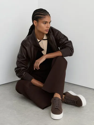 Reiss Chocolate Leather Low-top Trainers In Multi