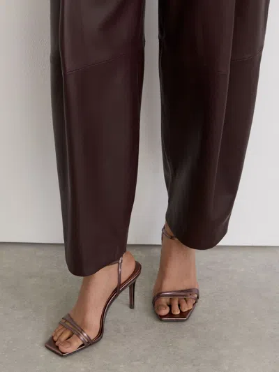 Reiss Chocolate Leather Metallic Strappy Heeled Sandals In Brown