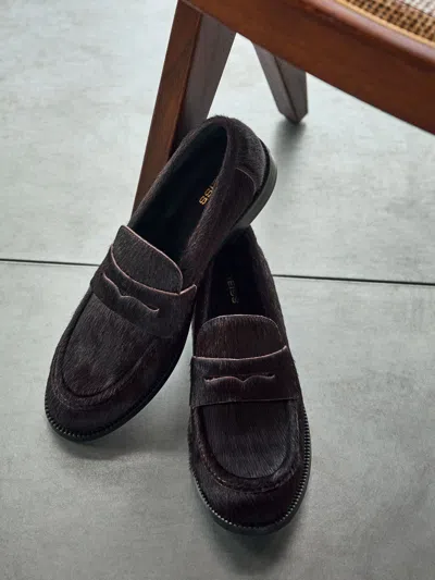 Reiss Chocolate Leather Pony-effect Loafers In Animal Print