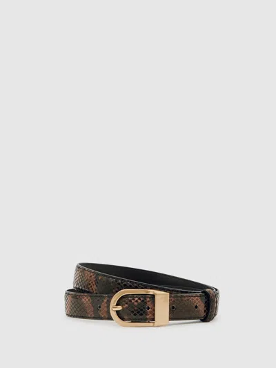 Reiss Chocolate Leather Snake-effect Belt In Brown