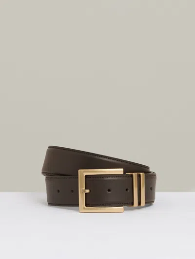 Reiss Chocolate Leather Square Buckle Belt In Brown