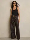 Reiss Chocolate Leather Wide Leg Trousers