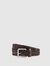 Reiss Mens Chocolate Carlton Woven Leather Belt In Brown