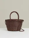 Reiss Chocolate Leather Woven Mini Tote Bag In Brown