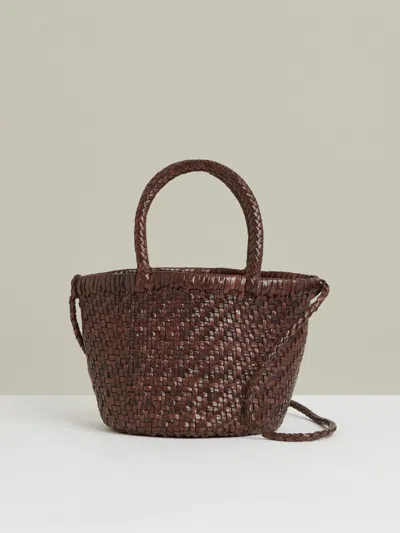 Reiss Chocolate Leather Woven Mini Tote Bag In Brown