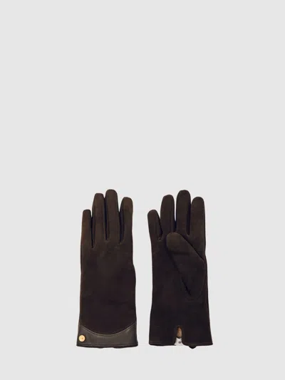 Reiss Chocolate Leather-trim Gloves In Brown