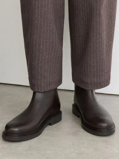 Reiss Chocolate Lennon Leather Flat Ankle Boots