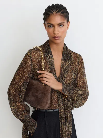 Reiss Chocolate Lottie Faux-fur Shoulder Bag