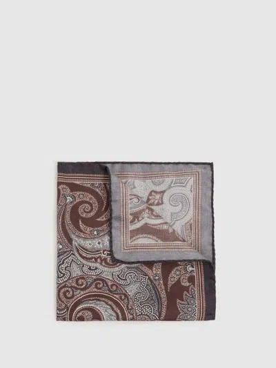 Reiss Chocolate Lucca Silk Hybrid Print Pocket Square In Brown