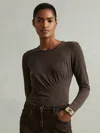 Reiss Chocolate Ana Marled Asymmetric Ruched Top