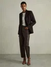 Reiss Chocolate Petite Leather Slim-leg Trousers In Brown