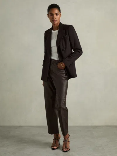 Reiss Chocolate Petite Leather Slim-leg Trousers In Brown