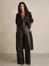 Reiss Chocolate Petite Leather Wide Leg Trousers