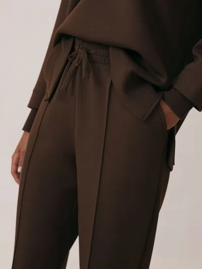 Reiss Chocolate Petite Premium Interlock Wide-leg Joggers In Brown