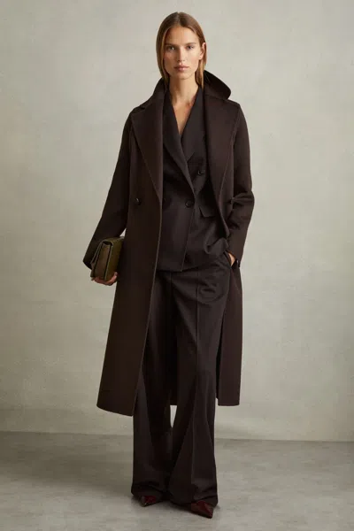 Reiss Chocolate Petite Wool Blend Double Breasted Blindseam Coat