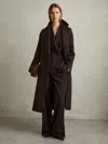 Reiss Chocolate Petite Wool Blend Double Breasted Blindseam Coat In Brown