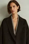 Reiss Chocolate Petite Wool Blend Herringbone-twill Coat
