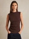 Reiss Chocolate Ribbed Ruched Waist Vest