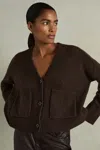 Reiss Chocolate Wool-cashmere Patch-pocket Cardigan In Chocolate