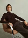 Reiss Chocolate Ruched High-neck Jersey Top