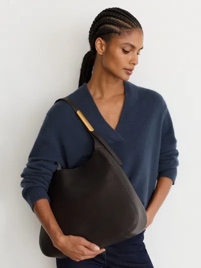 Reiss Chocolate Sabine Leather Hardware-detail Tote Bag
