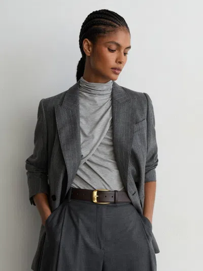 Reiss Chocolate Sammy Leather Rounded-buckle Belt In Brown