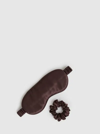 Reiss Chocolate Silk Eye Mask And Scrunchie Set In Brown