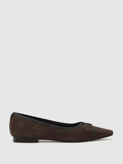 Reiss Chocolate Suede Pointed-toe Ballerina Shoes In Multi