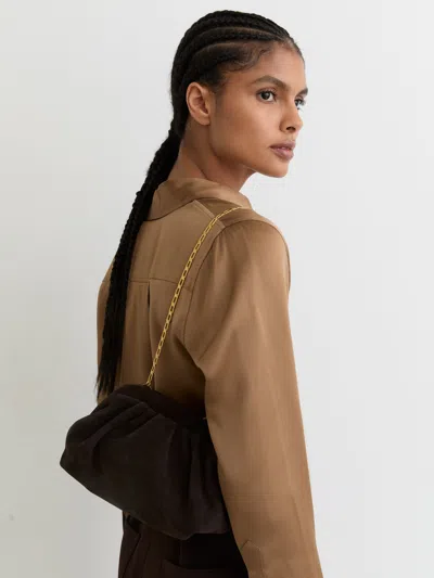 Reiss Chocolate Suede Pouch Clutch Bag In Brown