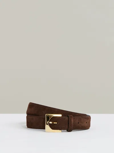 Reiss Chocolate Suede Square Buckle Belt In Brown
