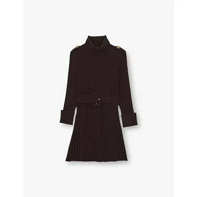 Reiss Kids' Chocolate Vinnie Roll-neck Knitted Dress 9-13 In Brown