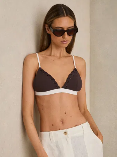 Reiss Chocolate Whipstitch Triangle Bikini Top In Brown