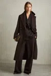 Reiss Chocolate Wool Blend Double Breasted Blindseam Coat
