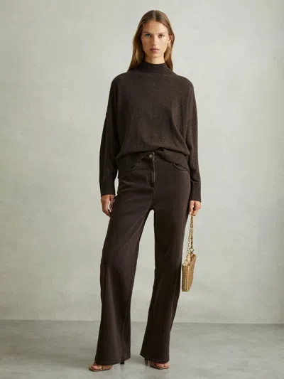 Reiss Chocolate Wool Blend Funnel Neck Jumper In Brown
