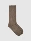 Reiss Chocolate Wool Blend Ribbed Socks In Brown