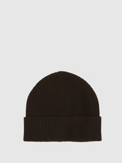 Reiss Chocolate Wool-blend Tipped Beanie In Brown