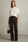 Reiss Chocolate Wool Blend Wide Leg Suit Trousers In Chocolate