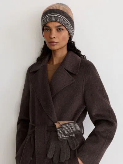 Reiss Chocolate Wool-blend Striped Rib-knit Beanie