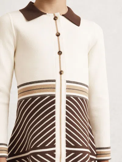 Reiss Chocolate Zana Stripe-detail Collared Knit Dress In Brown