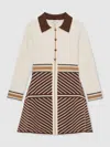 Reiss Chocolate Zana Stripe-detail Collared Knit Dress In Brown