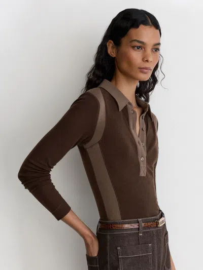 Reiss Chocolate/mocha Wendy Lyocell-wool Colour-block Polo Top In Brown
