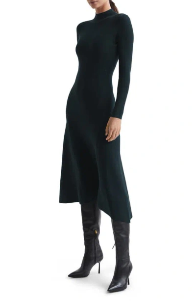 Reiss Chrissy Mock Neck Long Sleeve Midi Dress In Teal