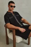 Reiss Christophe - Black Ribbed Dual Zip-front Shirt, Xs
