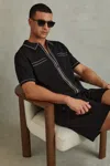 Reiss Black Christophe Ribbed Dual Zip-front Shirt In Black