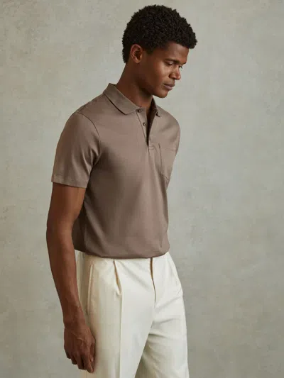 Reiss Cinder Mercerised 100% Cotton Polo Shirt In Brown