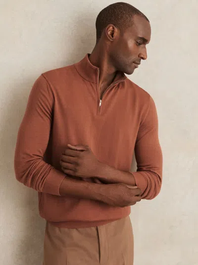 Reiss Cinnamon Brown Merino Wool Half-zip Jumper In Burgundy