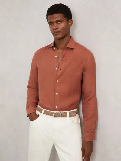 Reiss Cinnamon Brown Linen Cutaway-collar Shirt