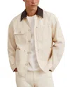 Reiss Clapper Long Sleeved Denim Leather Collar Worker Jacket In White