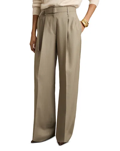 Reiss Clara Wool Belted Wide Leg Trousers In Neutral