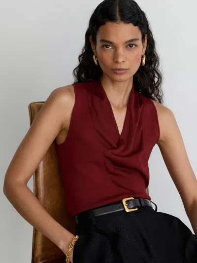 Reiss Claret Red Cowl-neck Knitted Sleeveless Top In Burgundy